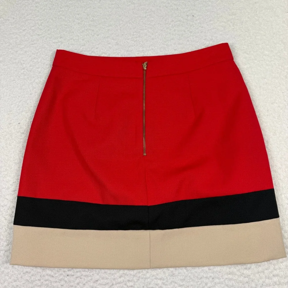 Kate Spade Colorblock Mini Skirt Size 6 Red Black Tan Wool A-Line Preppy Mod